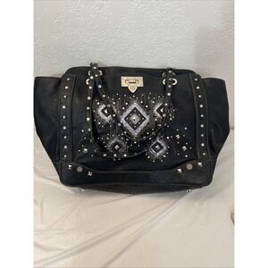 MISS ME Bling Faux Leather Messenger Computer Bag 20 X 12.5 X 5.5 Embellished